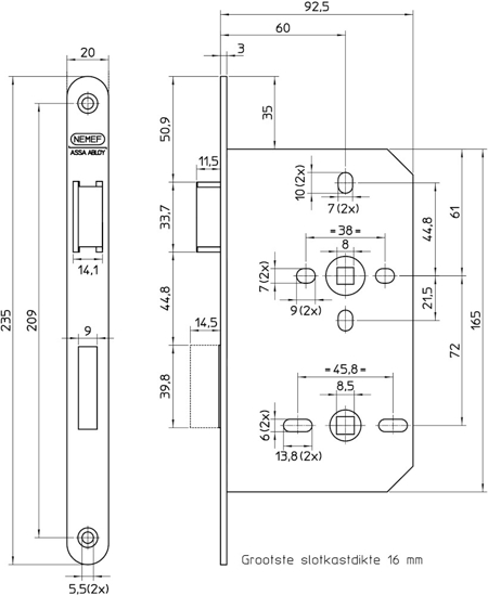 644/17-60 DR.1+3 BADKAMERDEURSLOT, DM60MM, WC72MM, KRUKGAT 8MM, VOORPL  3340856