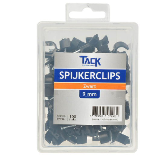 SPIJKERCLIP ZWART 9MM 100 ST PER DOOSJE 57196 3354044