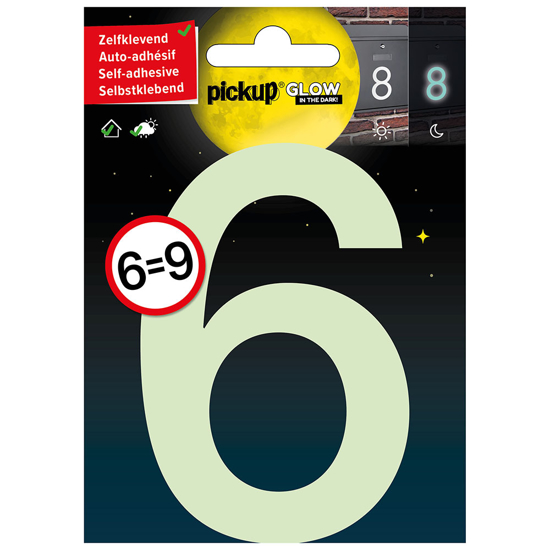 GLOW IN THE DARK NUMMER 6=9 100 MM ZELFKLEVEND 3909910016 3354483