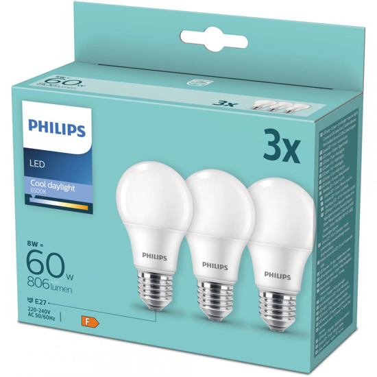 LED BULB 8-60W E27 A60 865 ND FR(3-PACK)  3357925