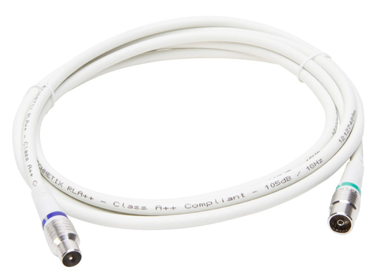 Afbeeldingen van COAX AANSLUITKABEL, MET RECHTE STEKKERS, COAX MALE EN COAX FEMALE, 3 METER, 4G GESCHIKT , 4-VOUDIG AFGESCHERMD, 105 DB TOT 1 GHZ, FREQUENTIEBEREIK 5-2400MHZ. KLEUR WIT. ZIGGO GEKEURD ##NML
