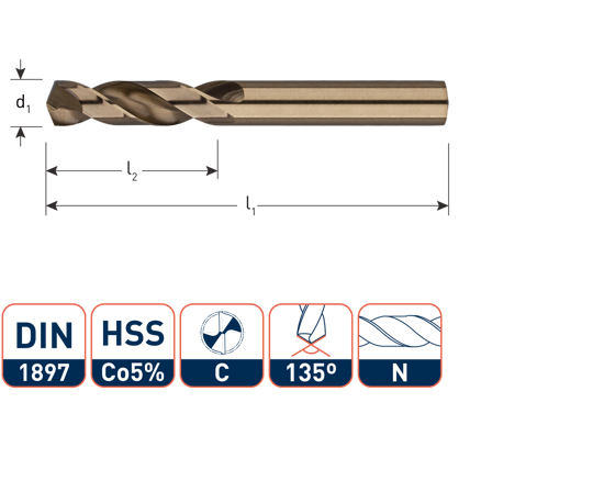 Afbeeldingen van HSS-E PLAATWERKBOOR, DIN 1897, TYPE N, ø7,0