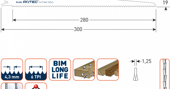 Afbeeldingen van RECIPROZAAGBLAD RC280 / S1411DF (VPE 200)