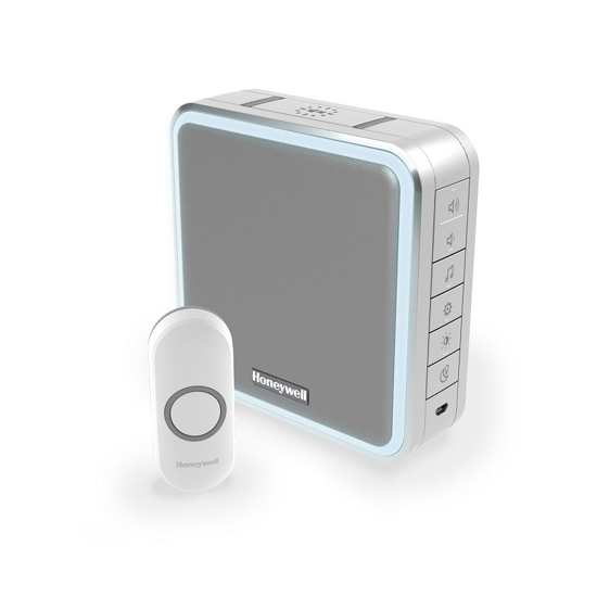 Afbeeldingen van HONEYWELL DRAADLOZE DRAAGBARE DEURBEL MET DRUKKNOP GRIJS DC917NG