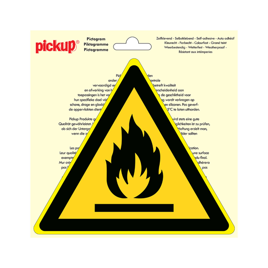 Afbeeldingen van STICKER ONTVLAMBARE STOFFEN 200 MM DRIEHOEK