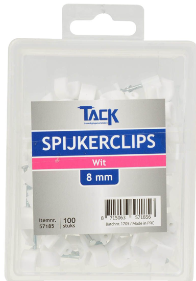 Afbeeldingen van SPIJKERCLIP WIT 8MM 100 ST PER DOOSJE