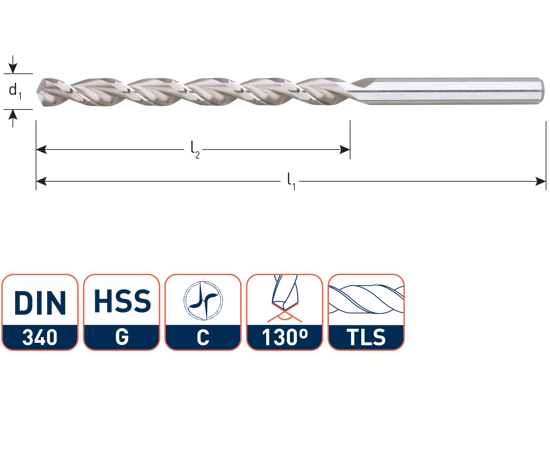 Afbeeldingen van HSS-G HOUTSPIRAALBOOR LANG, DIN 340, TLS, ø3,0X66X100
