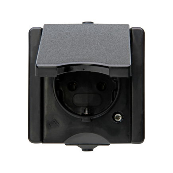 Afbeeldingen van PROAQA - WANDCONTACTDOOS 1-VOUDIG GEAARD MET KLAPDEKSEL IP44 ZWART