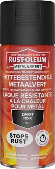 Afbeeldingen van RUST-OLEUM HITTEBESTENDIGE METAALVERF, MAT ZWART, SPUITBUS 400ML