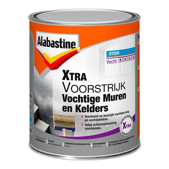 Afbeeldingen van ALABASTINE XTRA VOORSTRIJK VOCHTIGE MUREN EN KELDERS WIT BLIK 1L