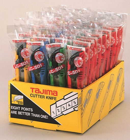 Afbeeldingen van LC AFBREEKMES 18 MM MET 3 ENDURA MESSEN EN AUTO-LOCK, 4 KLEUREN IN DIS