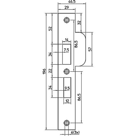 Afbeeldingen van NEMEF SLUITPLAAT P4119/17/T RECHT - 29X196MM - DR 1+3 LINKS - RVS #NML