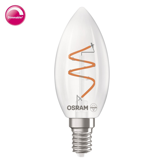 Afbeeldingen van OSRAM VINTAGE 1906 CLASSIC B 28 SPIRAL LED FILAMENT DIM 3.1W 927 CLEAR E14