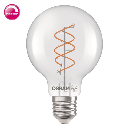 Afbeeldingen van OSRAM VINTAGE 1906 GLOBE 80 60 SPIRAL LED FILAMENT DIM 7.2W 927 CLEAR E27