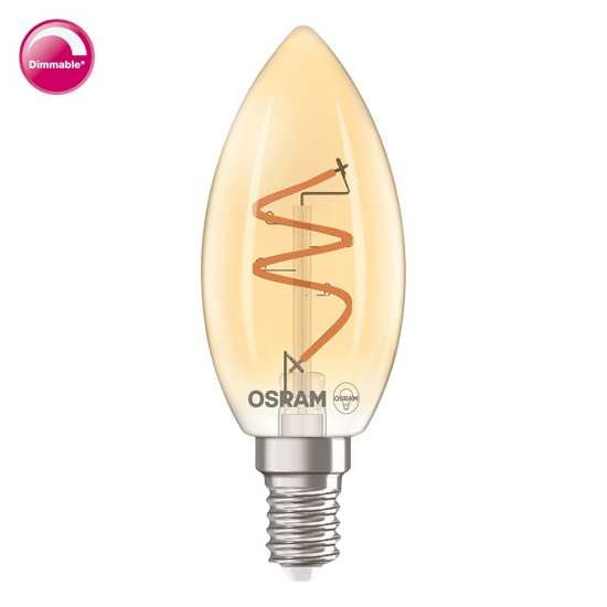 Afbeeldingen van OSRAM VINTAGE 1906 CLASSIC B 28 SPIRAL LED FILAMENT DIM 3.5W 922 GOLD E14