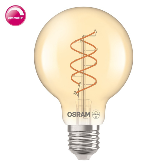 Afbeeldingen van OSRAM VINTAGE 1906 GLOBE 80 60 SPIRAL LED FILAMENT DIM 8W 922 GOLD E27