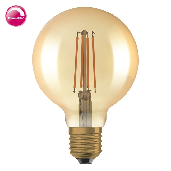 Afbeeldingen van OSRAM VINTAGE 1906 GLOBE 95 55 LED FILAMENT DIM 6.5W 824 GOLD E27