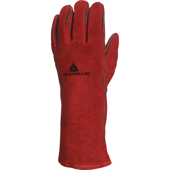 Afbeeldingen van LASHANDSCHOEN RUND-SPLITLEER, KEVLAR, ROOD 35 CM, GEVOERD, HITTEBESTENDIG
