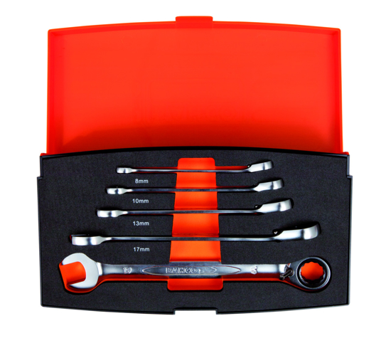 Afbeeldingen van BAHCO RING-STEEK RATELSLEUTELSET METRISCH 1RM/S5 5-DELIG 8-19MM