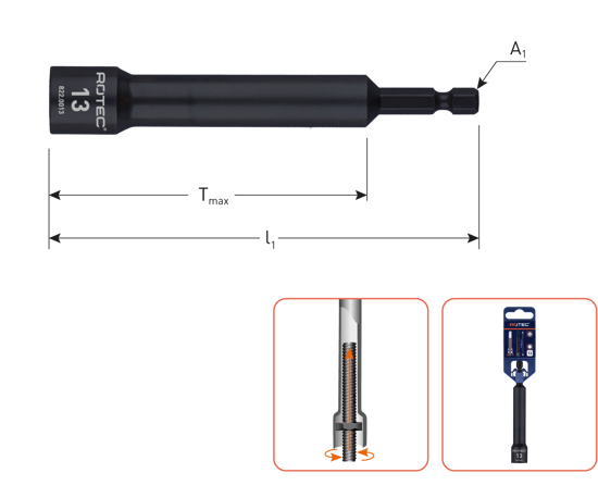 Afbeeldingen van DOPSLEUTEL EXTRA DIEP E6,3 BITOPNAME SW 17X110/75
