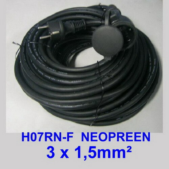 Afbeeldingen van VERLENGSNOER 25 METER NEOPREEN 3X1,5MM H07RN-F ZWART IP44 + KLAPDEKSEL