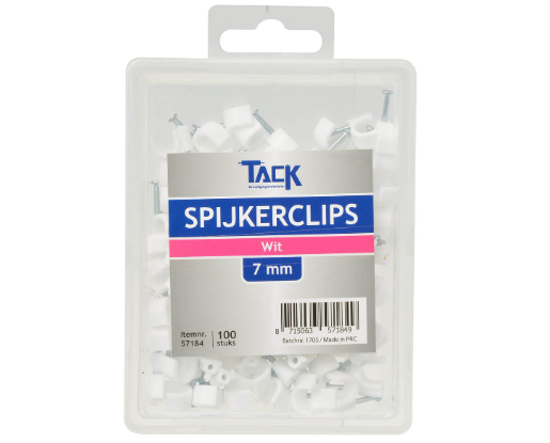 Afbeeldingen van SPIJKERCLIP WIT 7MM 100 ST PER DOOSJE
