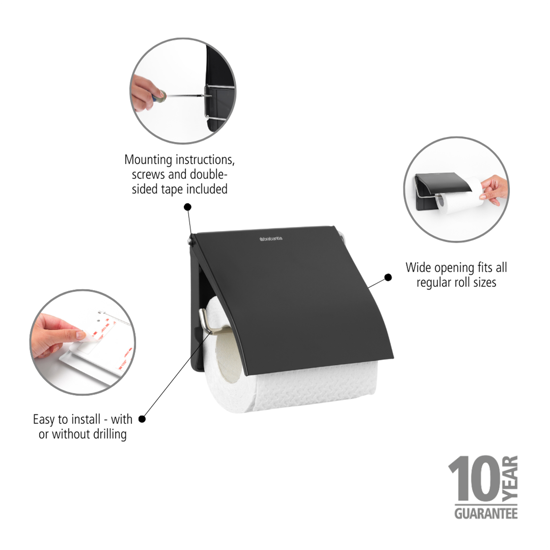 Afbeeldingen van RENEW TOILETROLHOUDER MET KLEP MATT BLACK