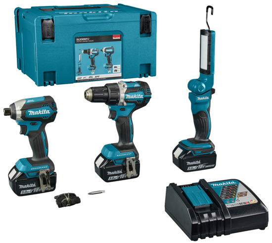 Afbeeldingen van MAKITA LXT 18 V COMBISET BOREN EN (SLAG)SCHROEVEN MET LAMP DLX3090TJ