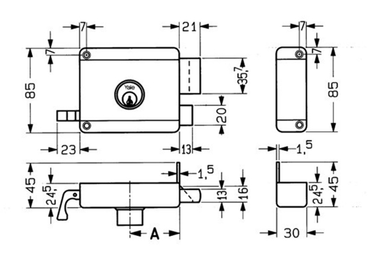 Afbeeldingen van YALE OPLEGSLOT 635 50MM VASTE BUITEN CILINDER DR2 LINKS