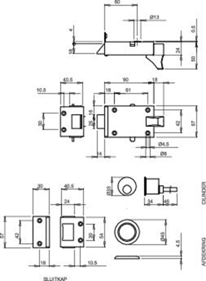 Afbeeldingen van LIPS OPLEGSLOT 1757-4 C2 - DR 4 - DOORNMAAT 60MM - BRUIN GELAKT