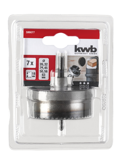Afbeeldingen van KWB MEERKRANS-GATENZAGEN 7-DELIG SNIJDIEPTE 18MM (26, 32, 38, 45, 50, 56, 63MM)