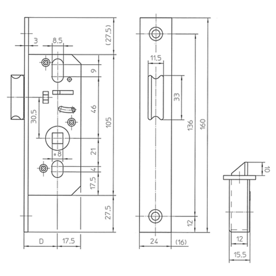 Afbeeldingen van MAUER LOOPSLOT 4409 LS/RS VOORPLAAT 160X24MM RECHT DOORNMAAT 45MM