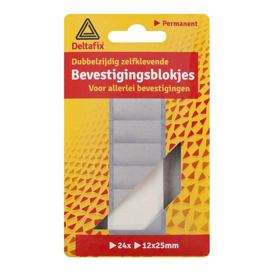 Afbeeldingen van DELTAFIX BEVESTIGINGSTAPE DUBBELZIJDIG ZELFKLEVEND BLOKJES WIT 25MM X 12MM X 1.0MM 24ST.