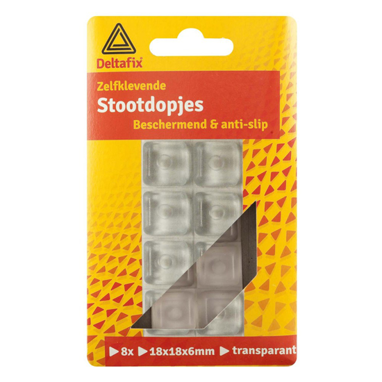 Afbeeldingen van DELTAFIX STOOTDOP ZELFKLEVEND TRANSPARANT 18MM X 18MM X 6MM 8ST
