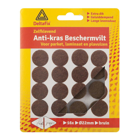 Afbeeldingen van DELTAFIX ANTI-KRASVILT ZELFKLEVEND ROND BRUIN 22MM 16ST
