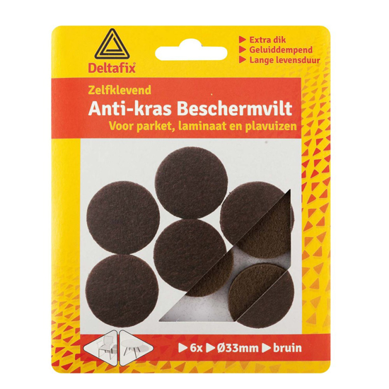 Afbeeldingen van DELTAFIX ANTI-KRASVILT ZELFKLEVEND ROND BRUIN 33MM 6ST