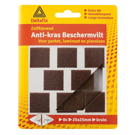Afbeeldingen van DELTAFIX ANTI-KRASVILT ZELFKLEVEND VIERKANT BRUIN 25MM X 25MM 8ST