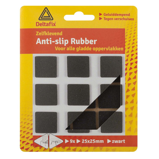 Afbeeldingen van DELTAFIX ANTI-SLIPRUBBER ZELFKLEVEND VIERKANT ZWART 25MM X 25MM 9ST