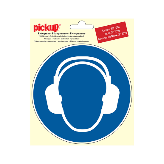 Afbeeldingen van STICKER GEHOORBESCHERMING VERPLICHT PICTO 150 MM ROND