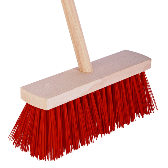 Afbeeldingen van BEZEM - ROOD - HARDE HAREN - HOUTEN STEEL - 120 CENTIMETER