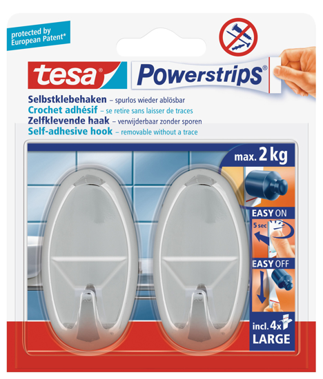 Afbeeldingen van TESA POWERSTRIPS HAKEN LARGE OVAAL CHROOM 58050