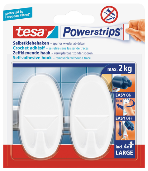 Afbeeldingen van TESA POWERSTRIPS HAKEN LARGE OVAAL WIT 58013