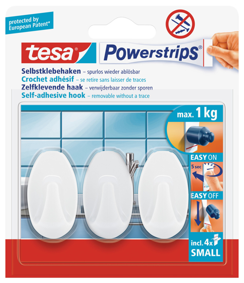 Afbeeldingen van TESA POWERSTRIPS HAKEN SMALL OVAAL WIT 57533