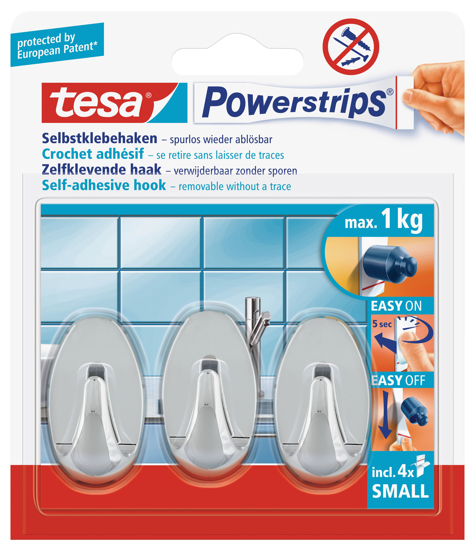 Afbeeldingen van TESA POWERSTRIPS HAKEN SMALL OVAAL CHROOM 57543