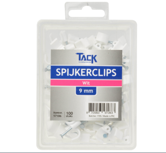 Afbeeldingen van SPIJKERCLIP WIT 9MM 100 ST PER DOOSJE