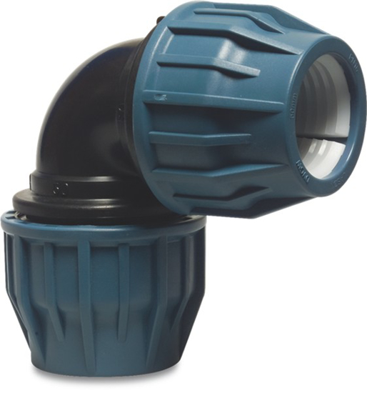 Afbeeldingen van TYLEEN PP KNIE 90GRADEN ZWART/BLAUW 16BAR 25MM KNEL