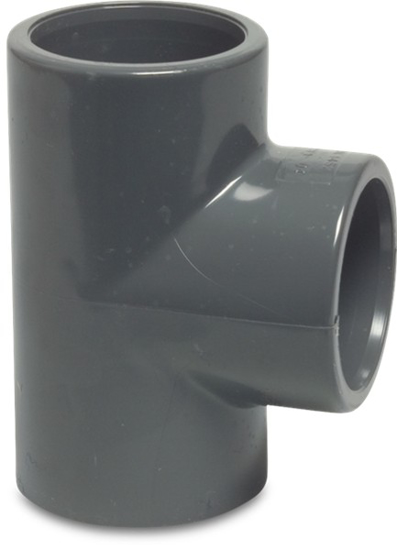 Afbeeldingen van PVC-U T-STUK 90GRADEN KIWA 16BAR GRIJS LIJMMOF 20MM