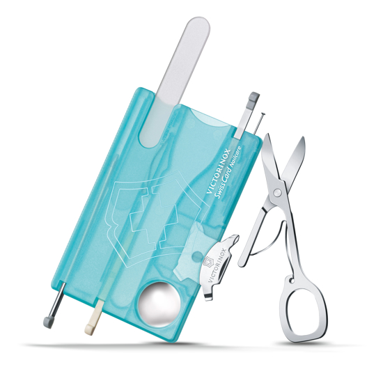 Afbeeldingen van SWISSCARD, VICTORINOX, NAILCARE, 13FUNCT., TRANSP.IJSBLAUW