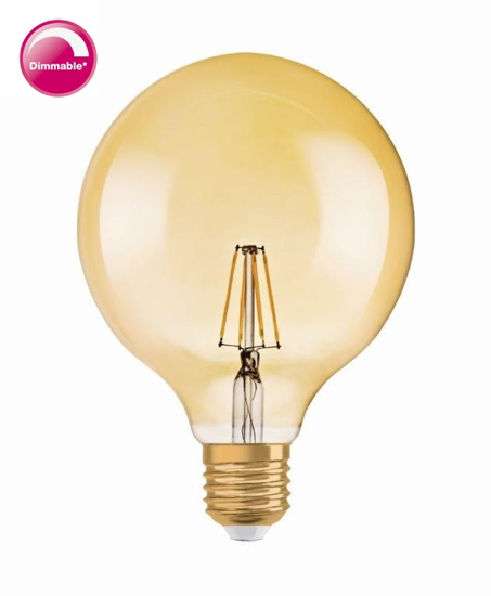 Afbeeldingen van OSRAM VINTAGE 1906 GLOBE 55 LED FILAMENT DIM 6.5W 824 GOLD E27