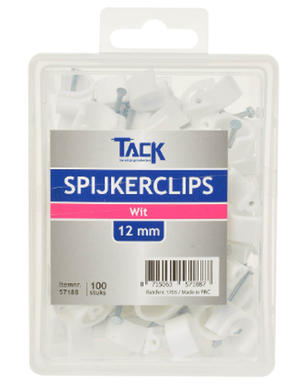 Afbeeldingen van SPIJKERCLIP WIT 12MM 100 ST PER DOOSJE